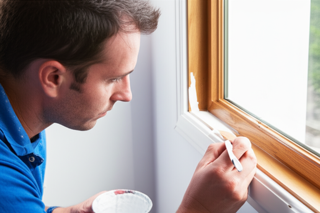 Painter meticulously working on trim
